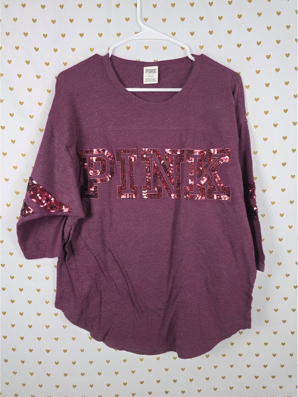 Victorias Secret PINK Maroon BLING Sequin Tee shirt MEDIUM